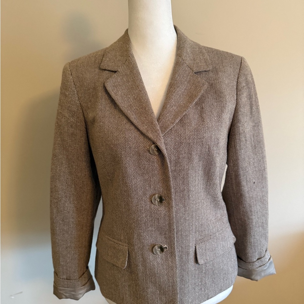 Talbots Taupe Herringbone Blazer